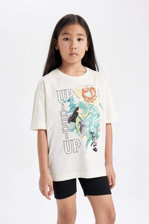 Girls' Disney Mulan Oversize Wide Fit Crew Neck Short Sleeve T-Shirt C5947A824Hs