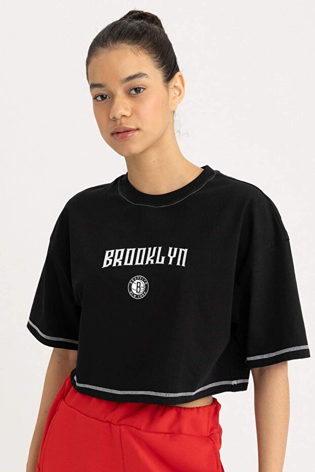 Nba Brooklyn Nets Crop Crewneck Short Sleeve T-Shirt B9953Ax24Sm