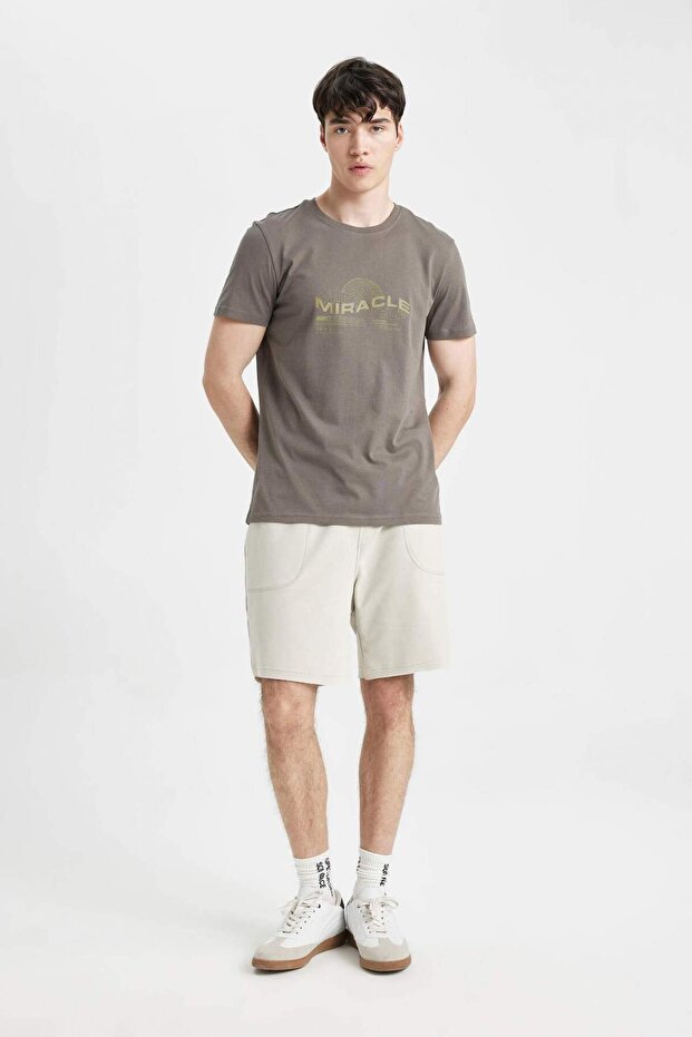 %100 Pamuk Slim Fit Dar Kesim Dar Paça Cepli Basic Düz Şort B8673AX24SM - 3