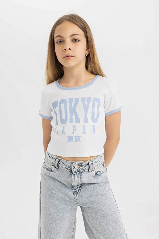 Girls' Crew Neck Printed Short Sleeve T-shirt C2225a8wt34-mm