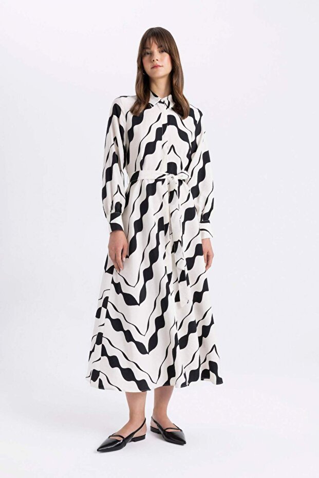 Guler cămașă imprimat cu mânecă lungă Maxi Basic rochie solidă C6160ax24sm - 2