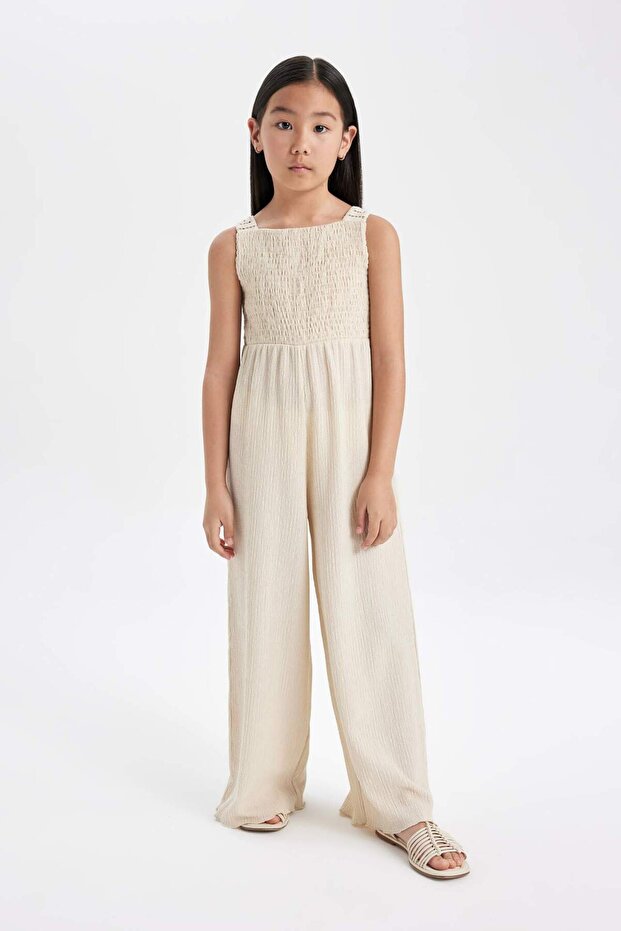 Girls' Sleeveless Crinkled Long Jumpsuit C2991A824SM