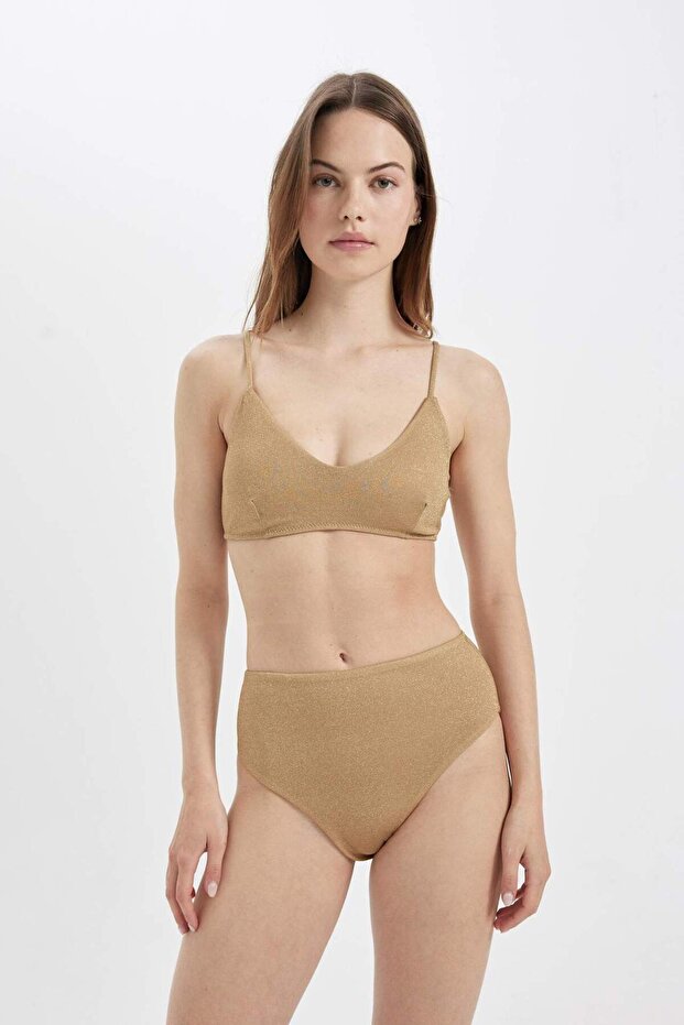 Regular Fit Shiny Fabric High Waist Bikini Bottom-Fall in Love C3180Ax24Sm