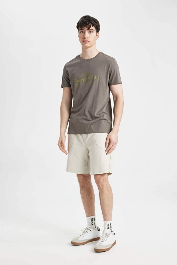 %100 Pamuk Slim Fit Dar Kesim Dar Paça Cepli Basic Düz Şort B8673AX24SM - 4