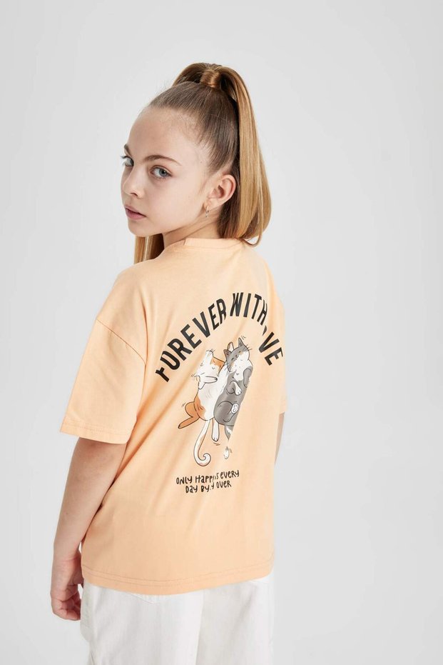 Girls' Relax Fit Crew Neck Back Printed Short Sleeve T-Shirt B5127A824Sm