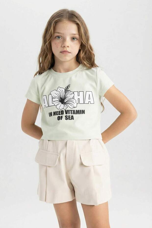 Crew Neck Printed Short Sleeve T-Shirt Girls C2212A824Sm