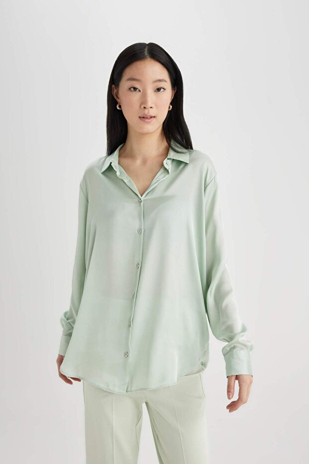 Regular Fit Satin Long Sleeve Shirt Z2989az24sp