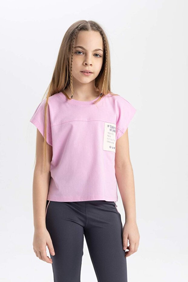 Boxy Fit Crew Neck Printed Short Sleeve T-Shirt Girls C4507A824Sm