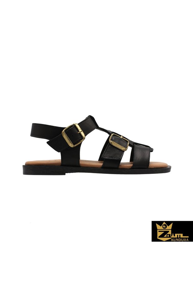 Women's Black Genuine Leather Sandals 505320345-1