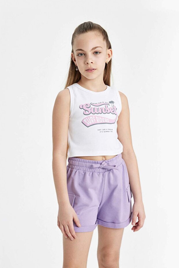 Crew Neck Printed Athlete Girls' T-Shirt C2213A824Hs