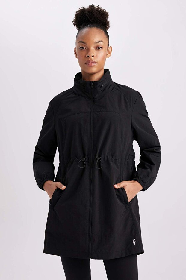 Lightweight Slim Fit Water Repellent Long Coat - Hidden Hood with Pockets and Lining