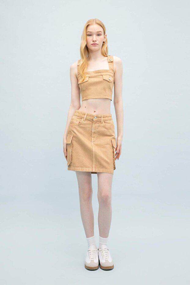 Cargo Fit Gabardine Washed Faded Effect Mini Skirt C4456Ax24Sp
