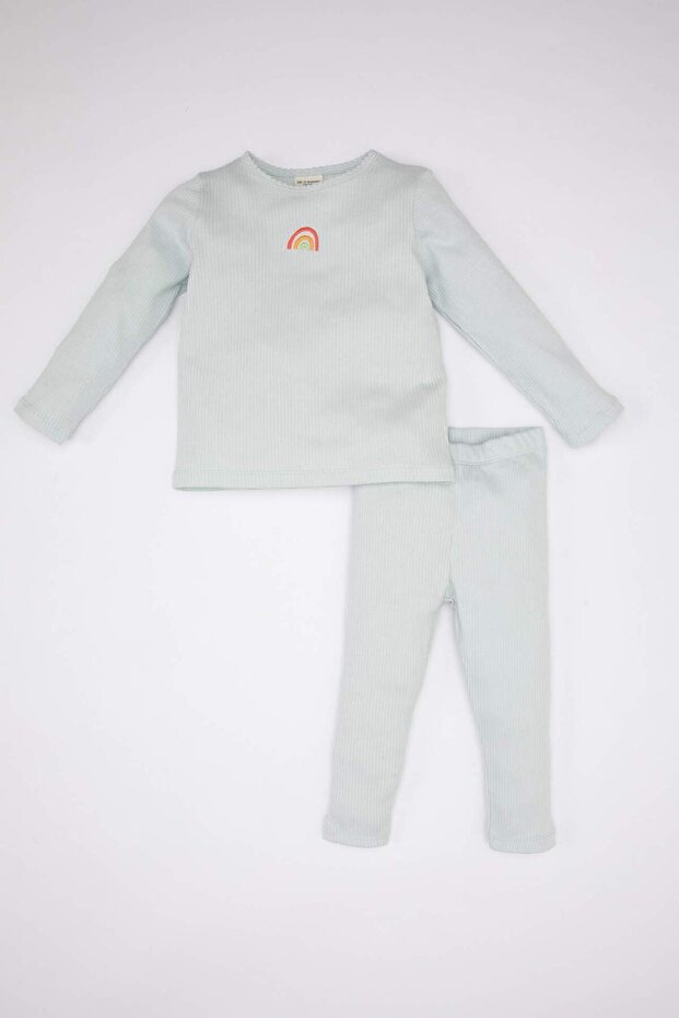 Baby Girl Embroidered Long Sleeve Ribbed Camisole Pajama Set B9239A524SP