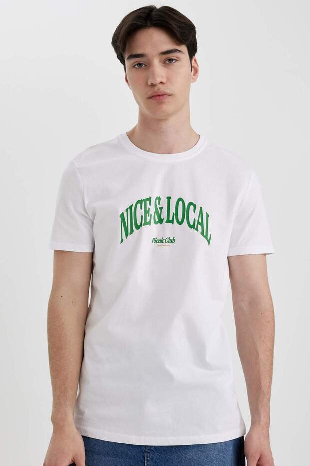 100% Cotton Slim Fit Slim Fit Crew Neck Printed Short Sleeve T-Shirt B8476Ax24Sm