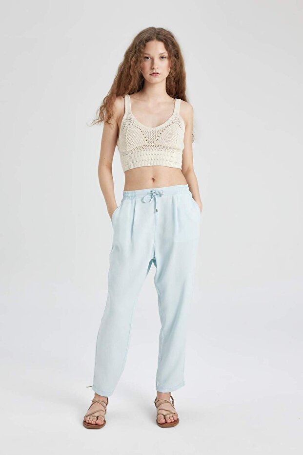 Carrot Fit High Waist Ankle Length Fluid Fabric Trousers B7211Ax24Sm