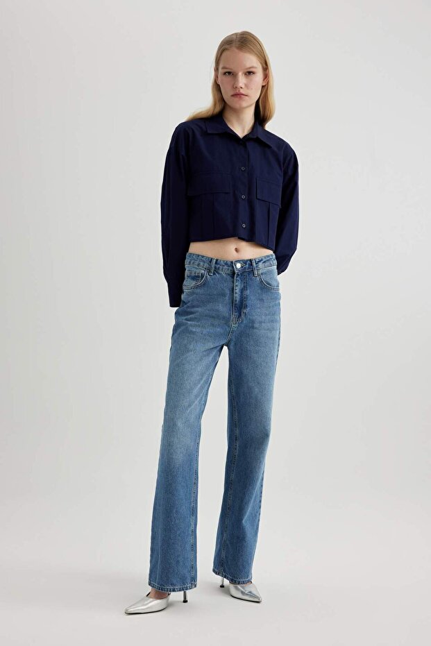 Crop Poplin Basıc Gömlek C2355AX24SP - 2