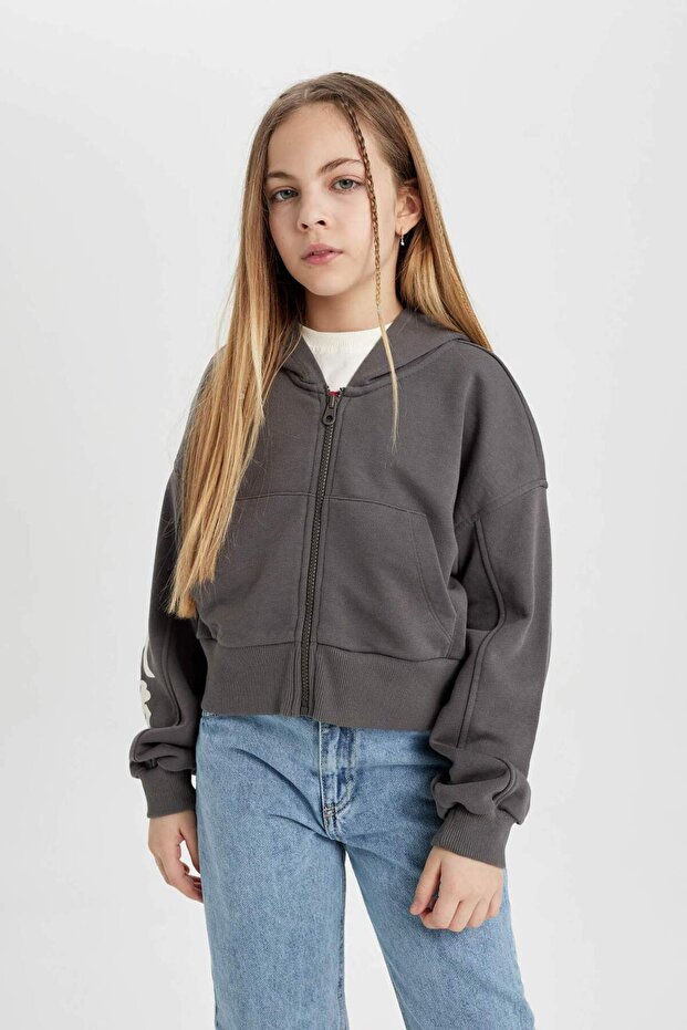 Hooded Zippered Sweatshirt for Girls B9553A824Sp