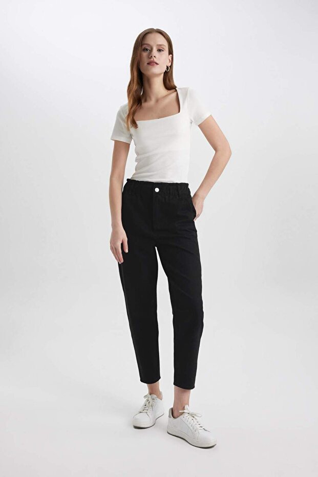 Paperbag Gabardine Trousers High Waist Pocket Basic Straight Standard Leg S2790Az24Sm