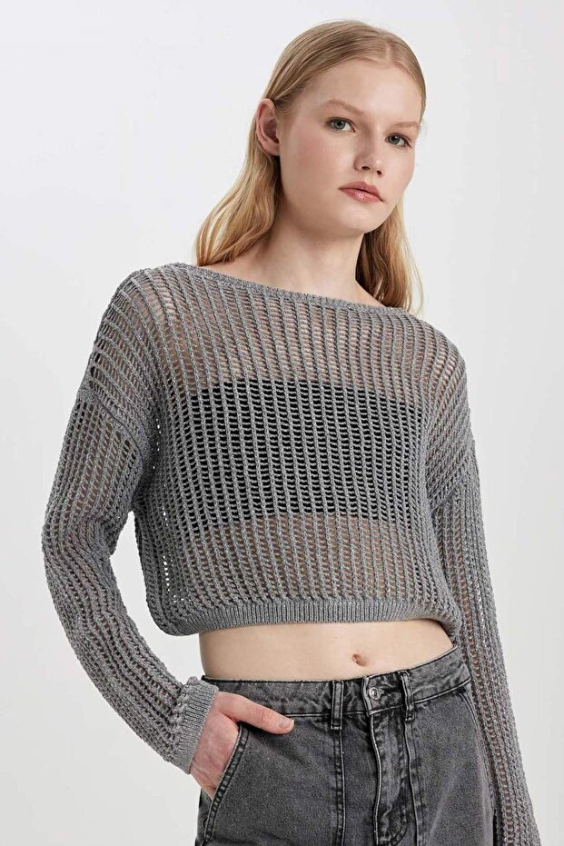 Relax Fit Boat Neck Crochet Knitwear Sweater C4206Ax24Sp