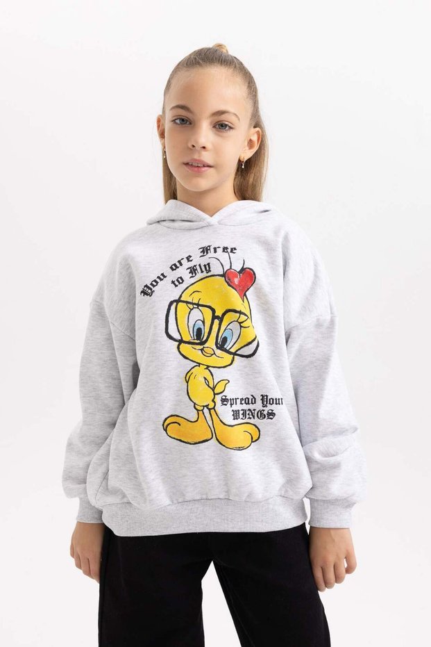 Girl Child Looney Tunes Oversized Wide Fit Hooded Soft Inside Fuzzy Thick Sweatshirt B4729A823Wn