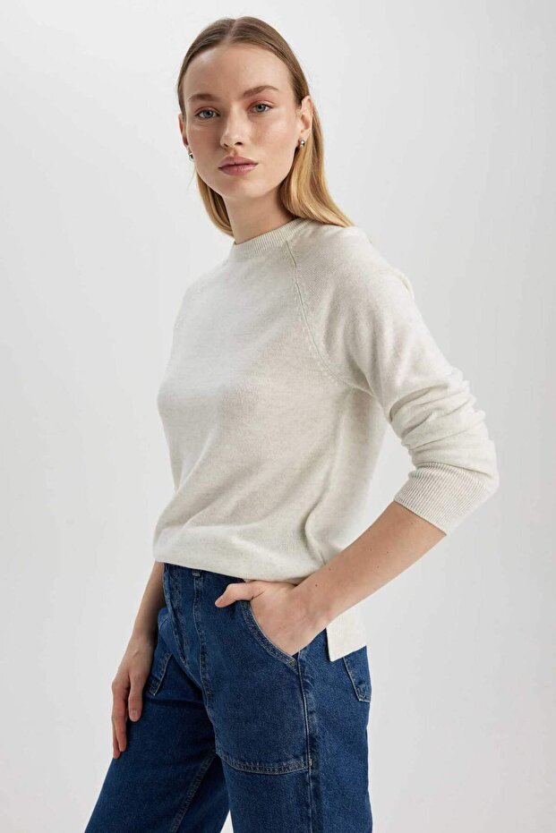 Regular Fit Crew Neck Basic Plain Knit Sweater I6913Az23Wn - 3