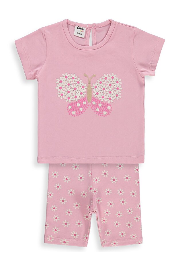 Butterfly Embroidered 6-18 Months Set - Pink 9-12 Months