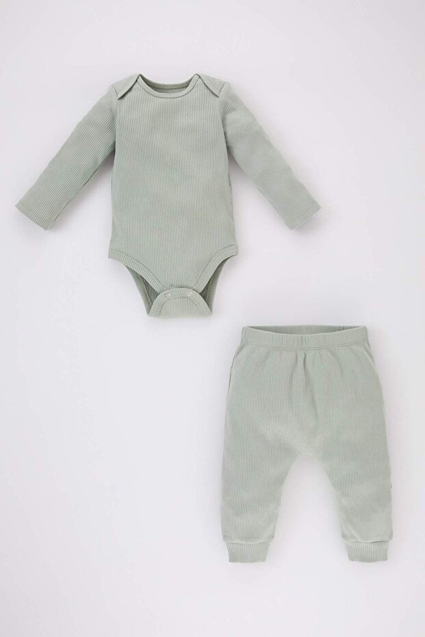 Baby Girl Corded Fabric Ribbed Knit Long Sleeve Snap Fastener Bodysuit Bottom 2-Piece Set A8330A523Wn