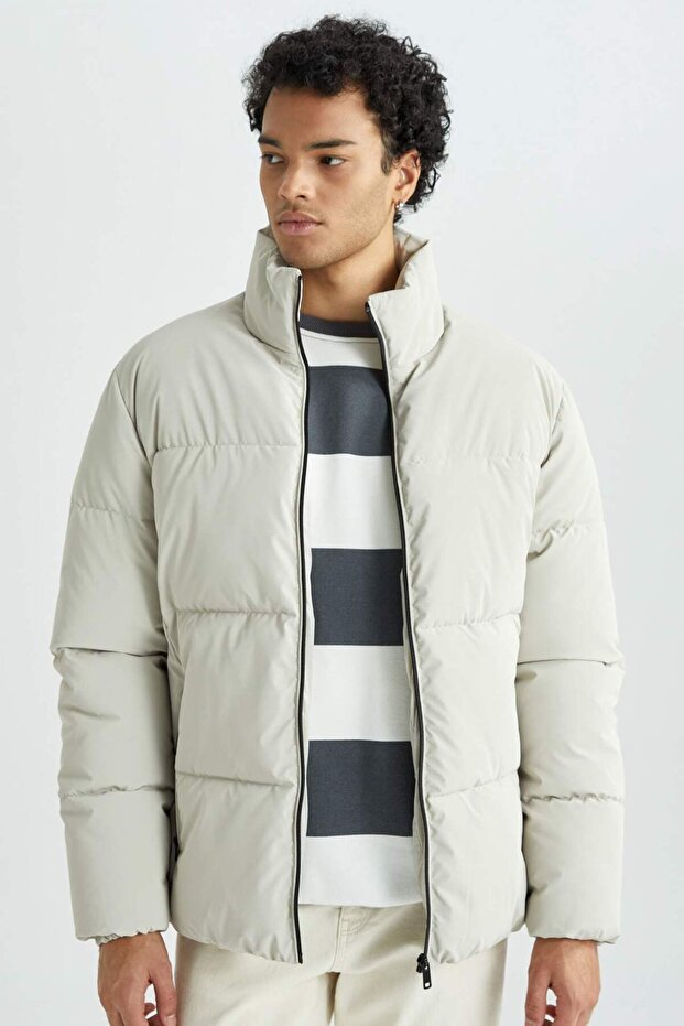 Slim Fit Puffer Coat Slim Fit Stand Collar Lined Zipper Double Pockets U4213Az23Au