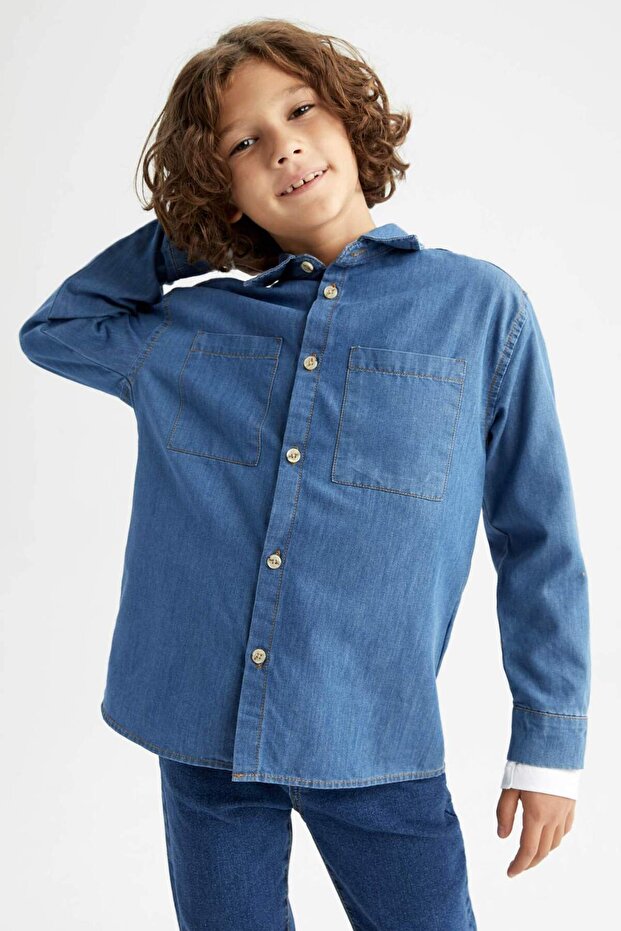 Boy's Coool Regular Fit Jean Long Sleeve Shirt X6042A622Au