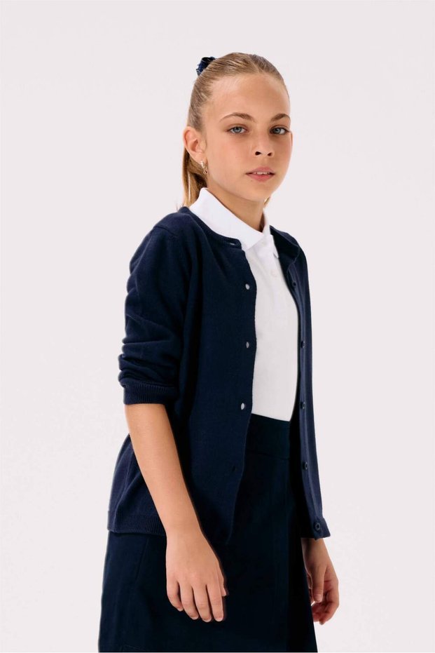 Crew Neck Buttoned School Knitwear Cardigan Girls N8407A623Au