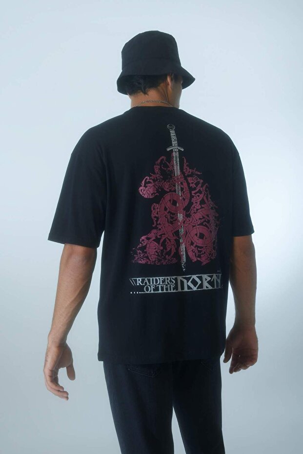 Vikings Valhalla Oversize Wide Fit Crew Neck Back Printed Short Sleeve T-Shirt A6308Ax23Sm