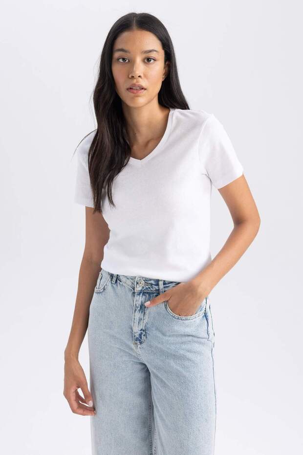 Slim Fit Rib Knit Short Sleeve T-Shirt B0647Axns