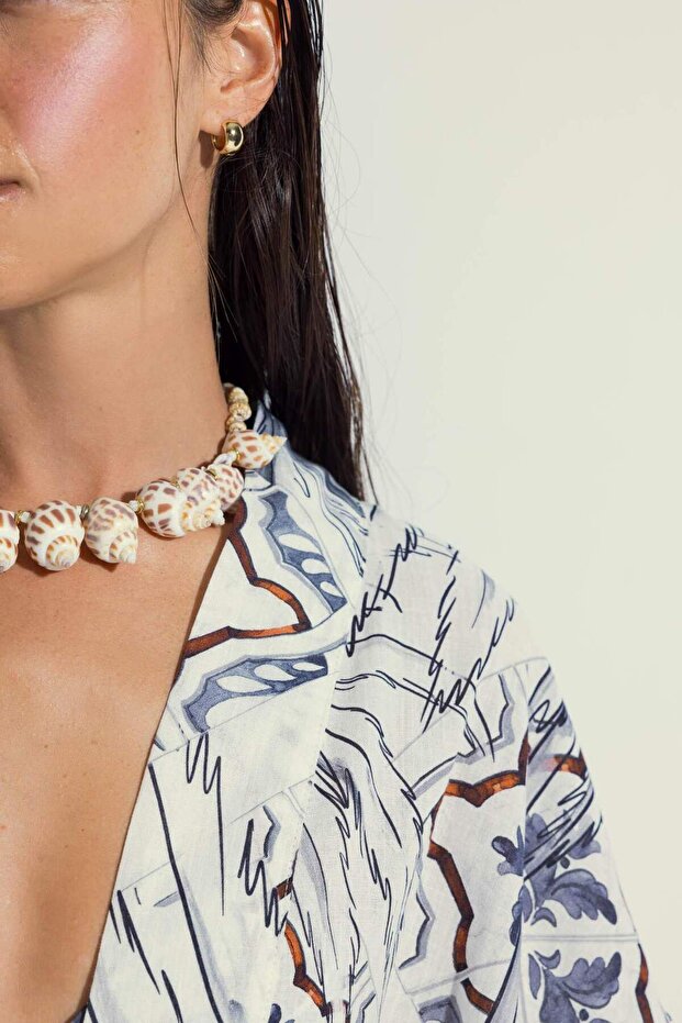 Nefes Istanbul X Strandkleid aus 100 % Baumwolle mit tropischem Muster A4143AX23HS - 7