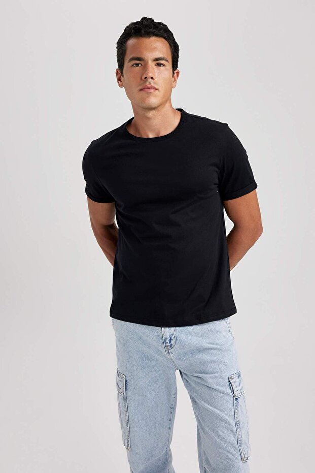 Regular Fit Crew Neck Short Sleeve Basic T-Shirt B1386Ax23Hs