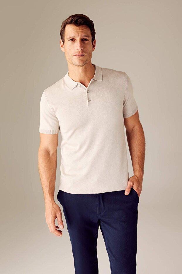 Slim Fit Slim Fit Short Sleeve Basic Plain Knitwear Polo T-Shirt Y5369Az23Sm