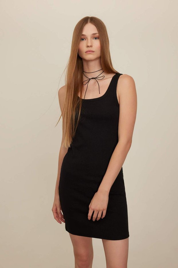Coool Bodycon Body Hugging Basic Plain Ribbed Camisole Sleeveless Mini Dress A0732Ax23Sm
