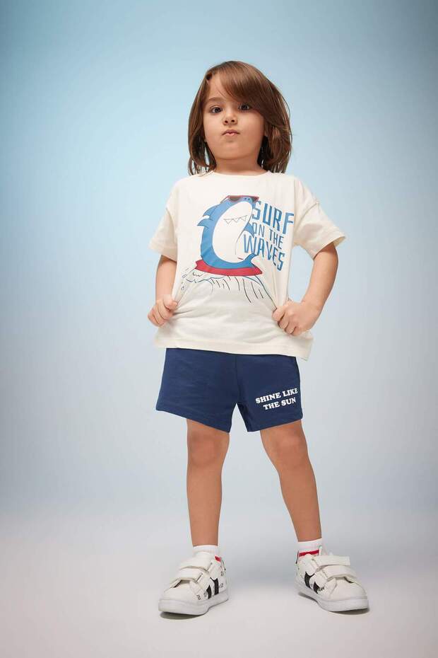 Baby Boy Shark Printed Short Sleeve T-Shirt Z6957A223Hs