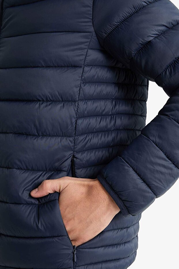 Su İtici Slim Fit Dar Kesim İç Cep Detaylı Kapüşonlu Fermuarlı Cepli Şişme Mont N4661AZ22AU - 5