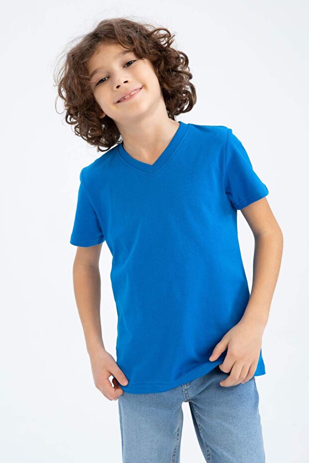 Boy's V-Neck Basic Short Sleeve T-Shirt K1693A623Sm