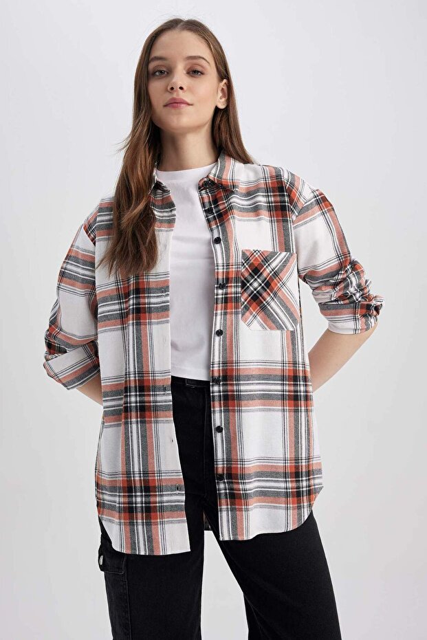 Coool Oversized Fit Checked Long Sleeve Flannel Shirt U7539Az23Sp