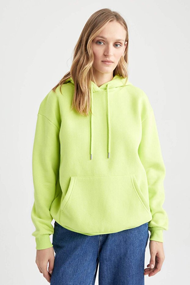 Regular Fıt Kapüşonlu Kalın Sweatshirt Kumaşı Sweatshirt W1240AZ22AU - 8