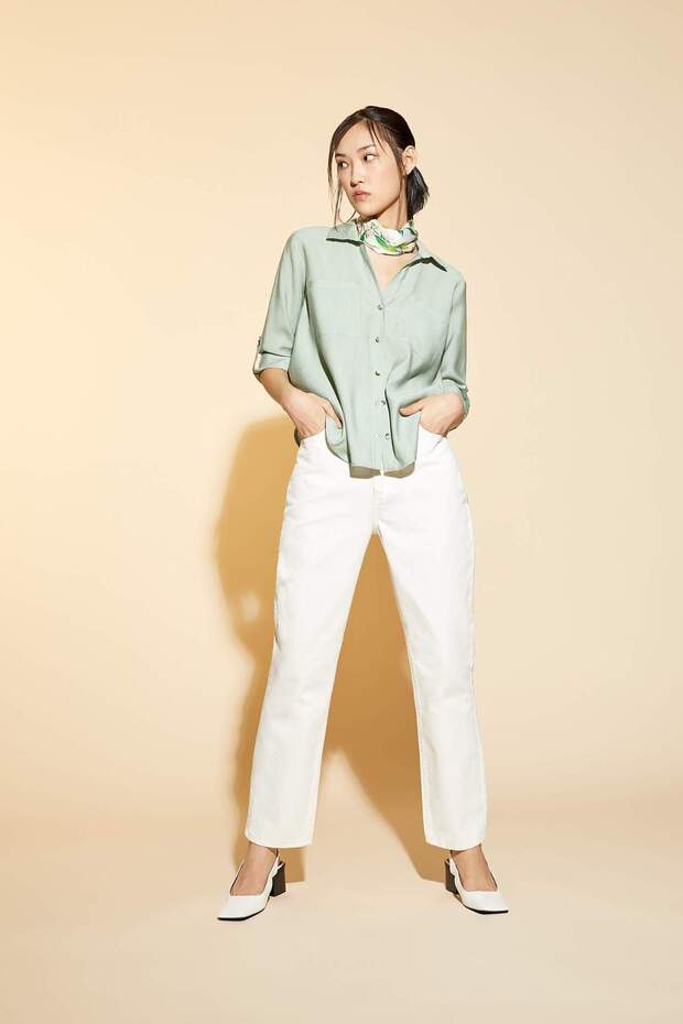 Straight Fit Gabardine %100 Cotton Trousers T5617Az22Sp