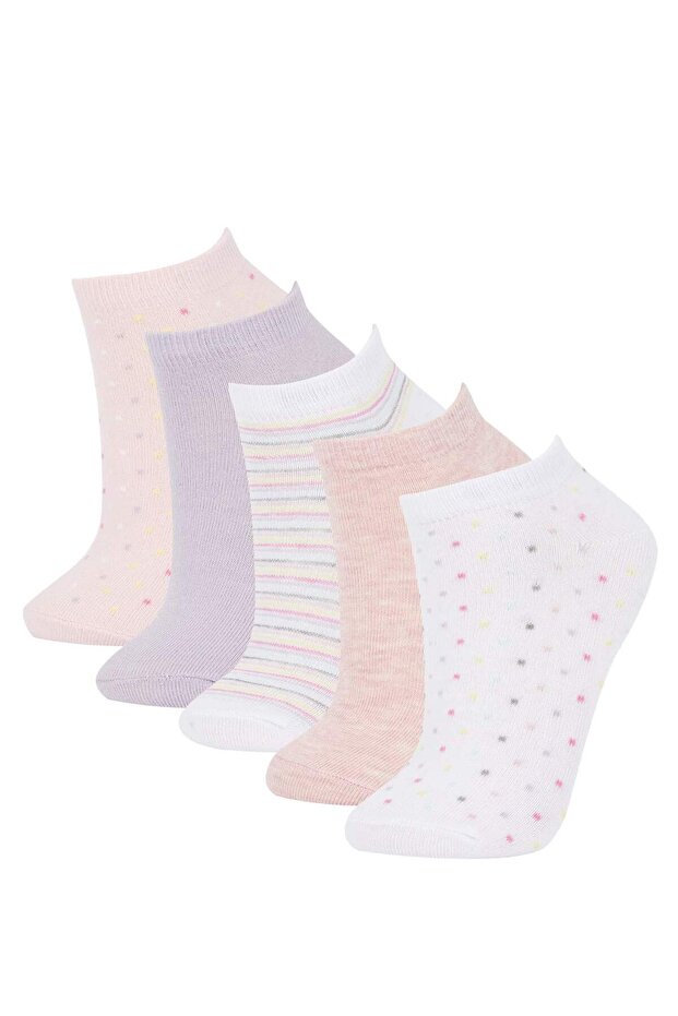 Women's 5-Piece Cotton Polka Dot Striped Booties Socks W8944Azns