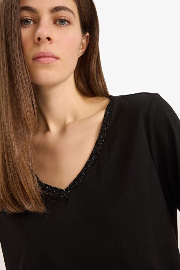 Regular Fit V Yaka Basic Kısa Kollu Tişört K5057AZ22SM - 4