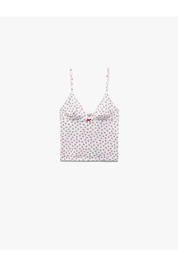 Cotton Thin Strap Cherry Printed Pajama Top - 1