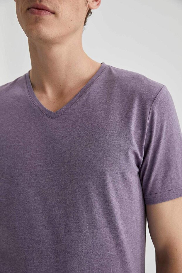 Slim Fit V-Neck Basic βαμβακερό χτενισμένο μπλουζάκι M7669AZ21SP - 3
