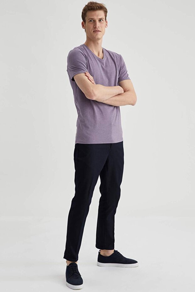 Slim Fit V-Neck Basic βαμβακερό χτενισμένο μπλουζάκι M7669AZ21SP - 2