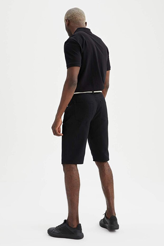 Slim Fit Kemerli Bermuda Şort - 7