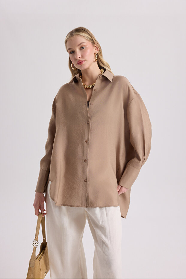 Zaria Açık Vizon Oversize Gömlek - 6
