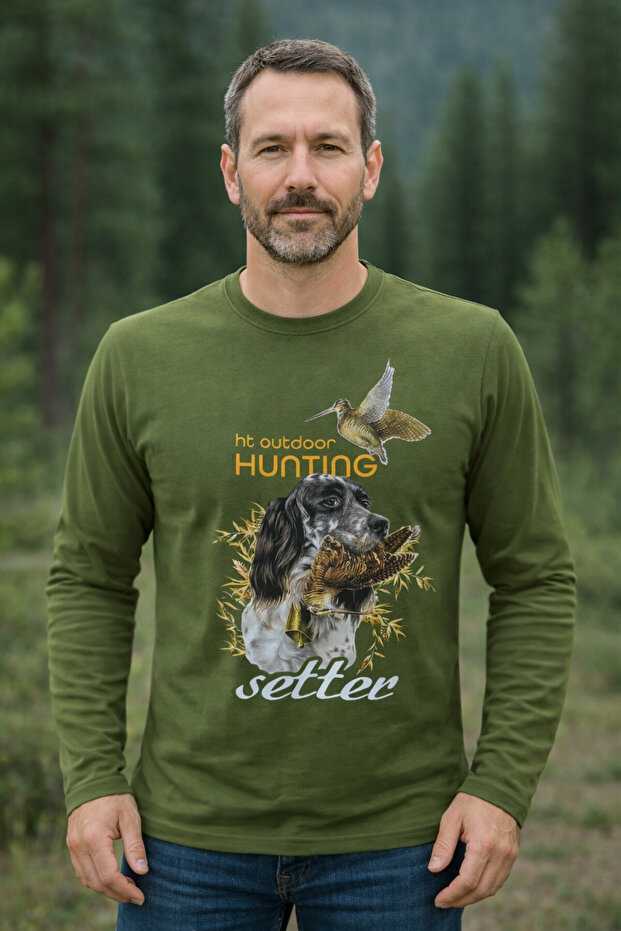 Long Sleeve T-Shirt Model with Setter and Cocker Spaniel Figures (the Product Is 100% Cotton.)